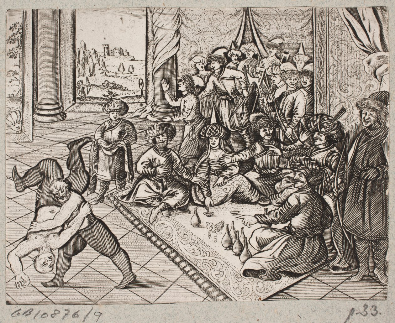 Illustration zu Adam Olearius, „Persianischer Rosenthal von einem Sinnreichen Poeten Schich Saadi […]“, Schleswig 1660 von J. Muller