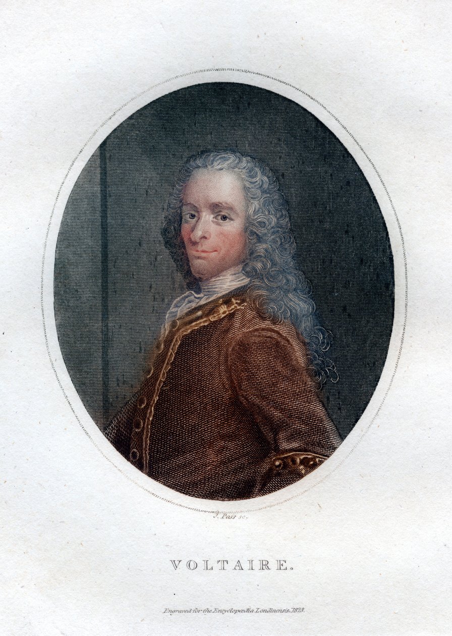Francois Marie Arouet Voltaire, französischer Schriftsteller und Satiriker des 18. Jahrhunderts, 1828 von J. Pass