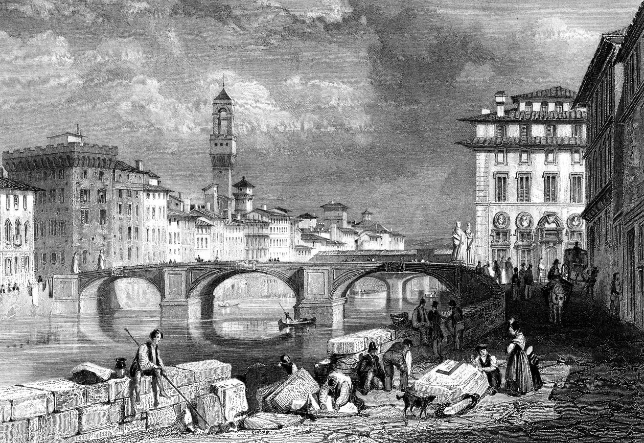 Die Ponte Santa Trinita, Florenz, Italien, 19. Jahrhundert von J. Redaway