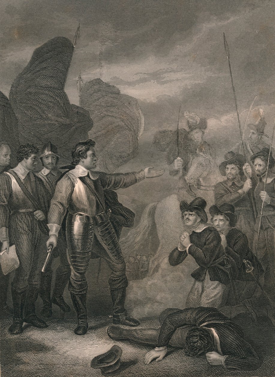 Cromwell unterdrückt die Meuterei in der Armee, ca. 1640er Jahre, Mitte des 19. Jahrhunderts von J. Rogers