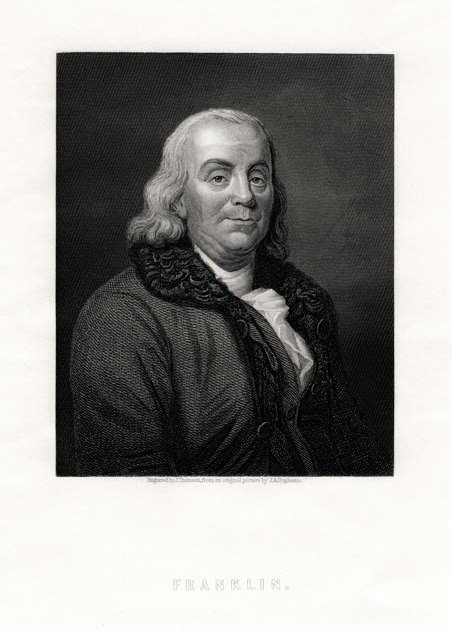 Benjamin Franklin, politische Figur und Staatsmann der Vereinigten Staaten, 19. Jahrhundert von J. Thomson