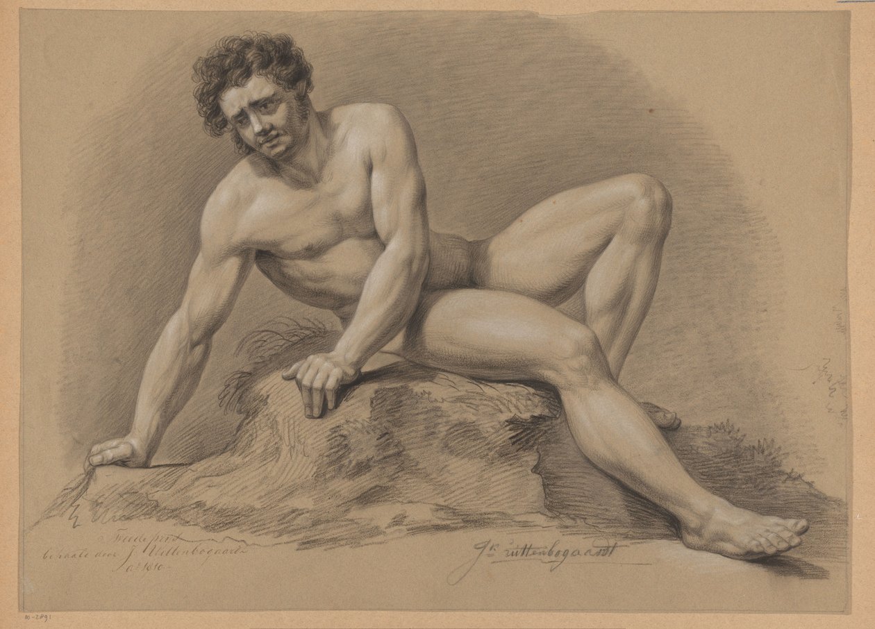 Sitzender männlicher Akt, von vorne gesehen (2. Preis 1810) von J. Uittenbogaardt