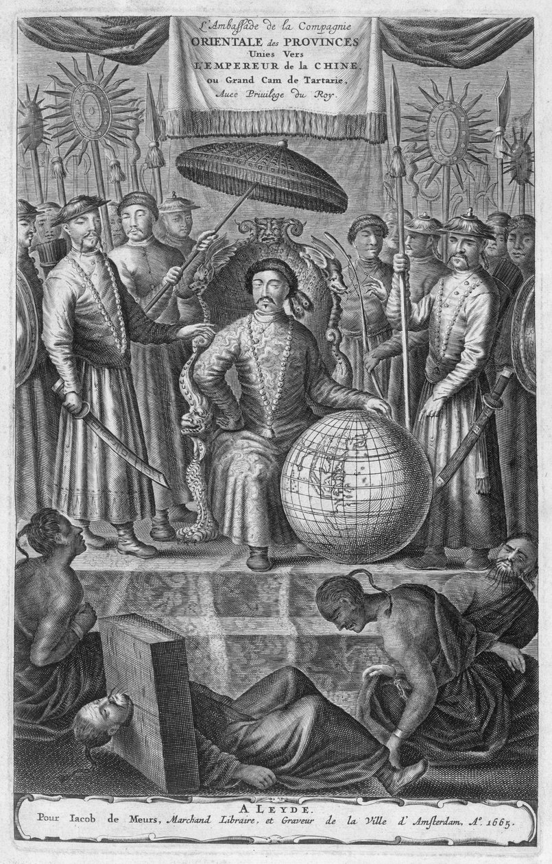 Der Kaiser von China, Frontispiz zu einem Bericht über eine niederländische Botschaft nach China, 1665 von Jacob van Meurs