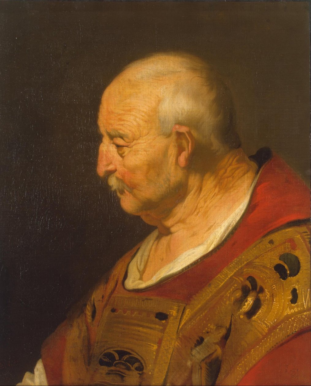 Kopf eines alten Mannes in kirchlichen Gewändern von Jacob Adriaensz Backer