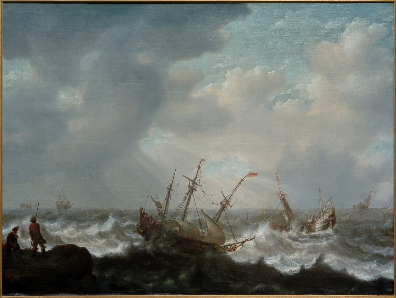 Dreimaster und andere Schiffe auf stürmischer See von Jacob Adriaensz Bellevois