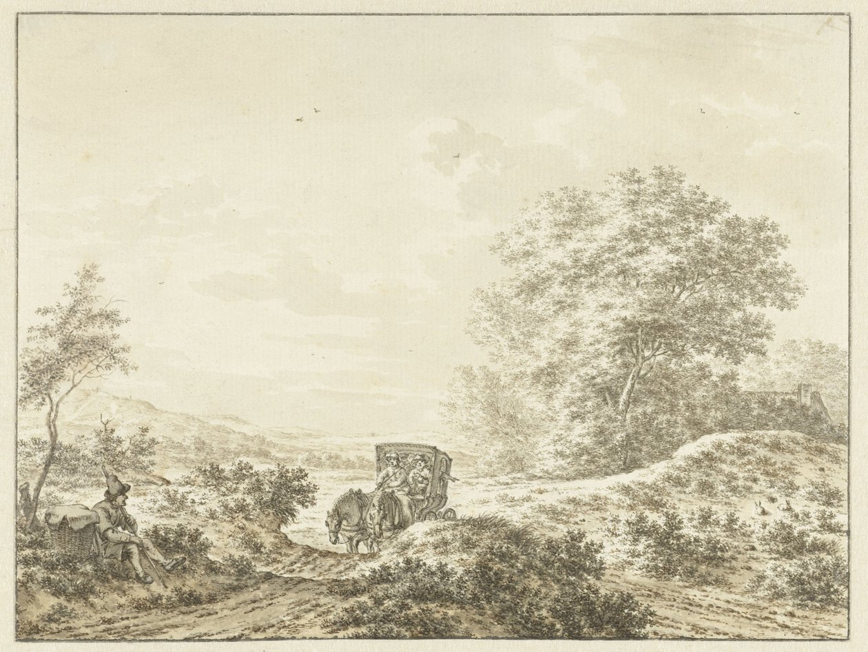 Hügelige Landschaft mit Reisewagen von Jacob  Cats