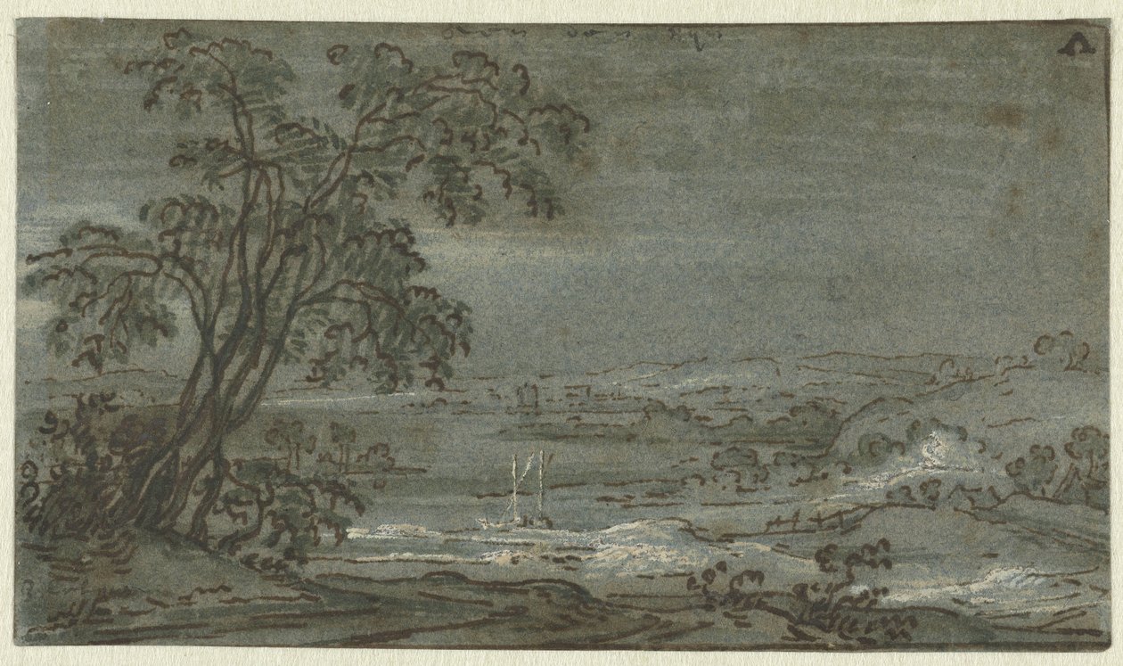 Hügelige Landschaft mit Flussbiegung von Jacob Colijn
