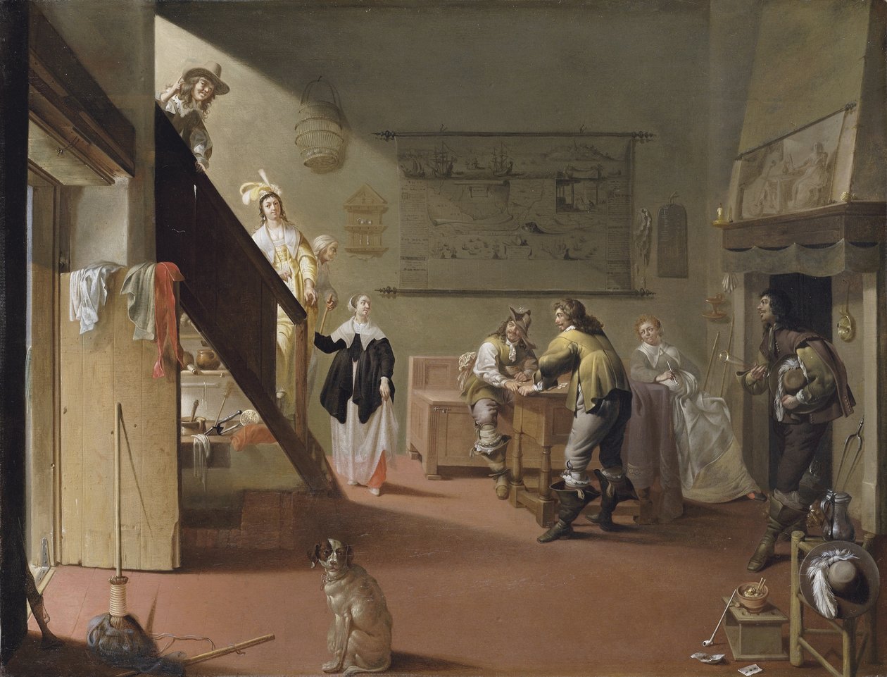 Elegante Gesellschaft beim Rauchen und Trinken in einem Gasthaus / Bordellszene von Jacob Duck