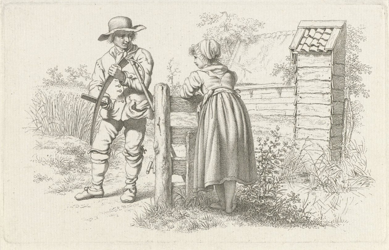 Mäher im Gespräch mit einem Mädchen von Jacob Ernst Marcus