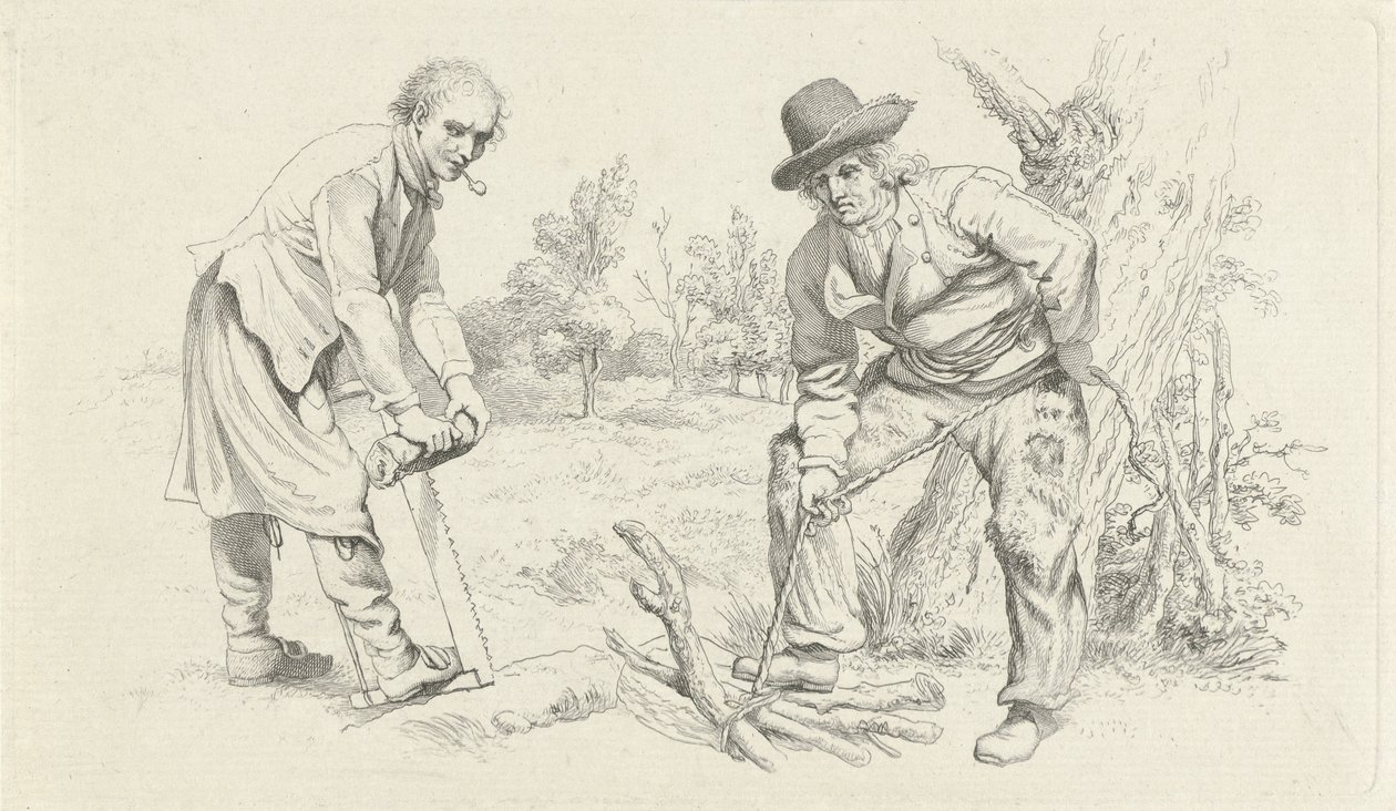 Studienblatt mit einem Holzsammler und einem Mann mit Säge von Jacob Ernst Marcus
