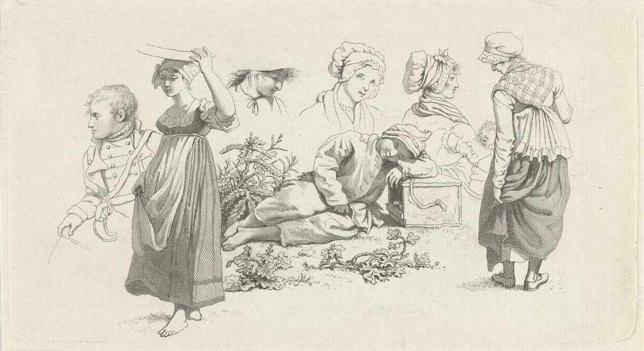 Studienblatt mit einem schlafenden Jungen und Figuren von Jacob Ernst Marcus