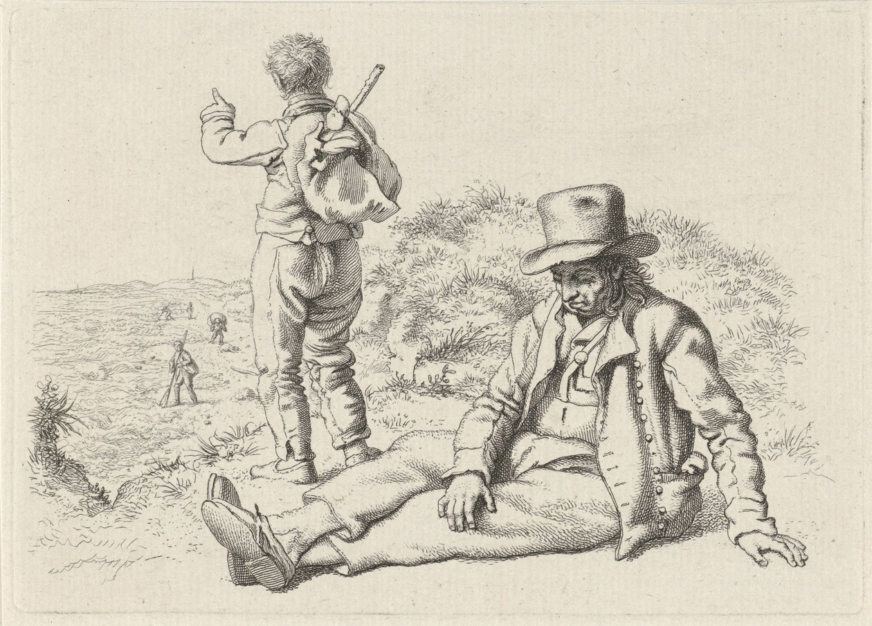 Sitzender und stehender Mann an einem Strand (Serientitel: Studien-Druckwerk) von Jacob Ernst Marcus