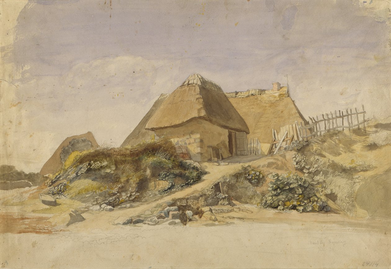 Fischerhütten am Hopesberg-Strand, 1834 von Jacob Gensler