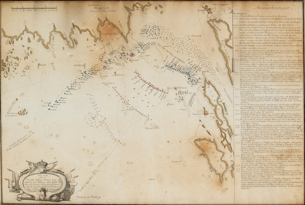 Die Schlacht von Viborg Bay, 1790 Karte, 1790 von Jacob Gillberg