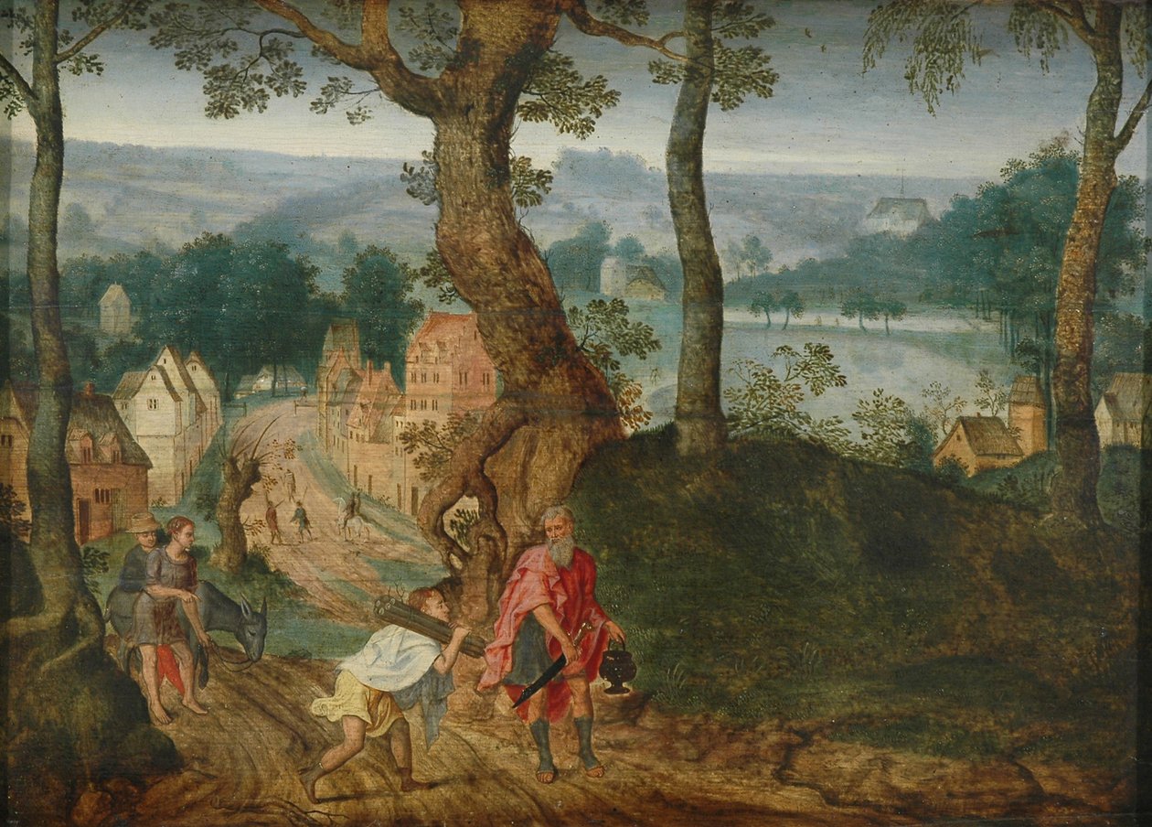 Landschaft mit Abraham und Isaak, Mitte des 17. Jahrhunderts von Jacob Grimmer