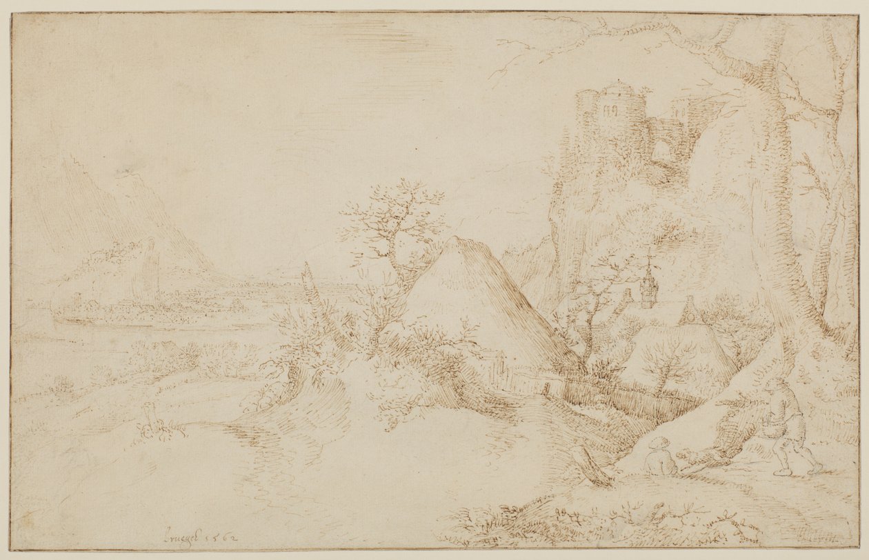 Landschaft mit zwei Bauern und einem Hund, ca. 1525-69 von Jacob I Savery