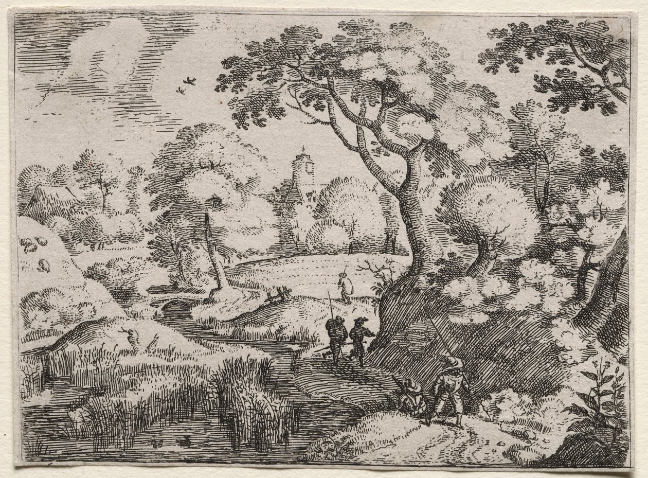 Sechs Landschaften: Pfad zwischen Sumpf und bewaldetem Ufer, um 1595 von Jacob I Savery