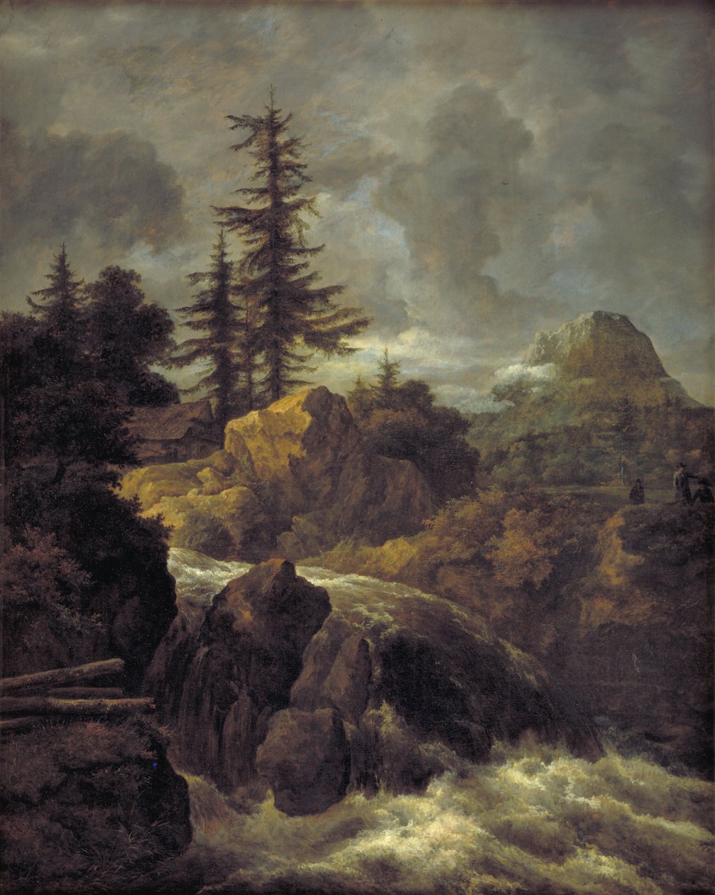 Landschaft mit Wasserfall und Hütte von Jacob van Ruisdael