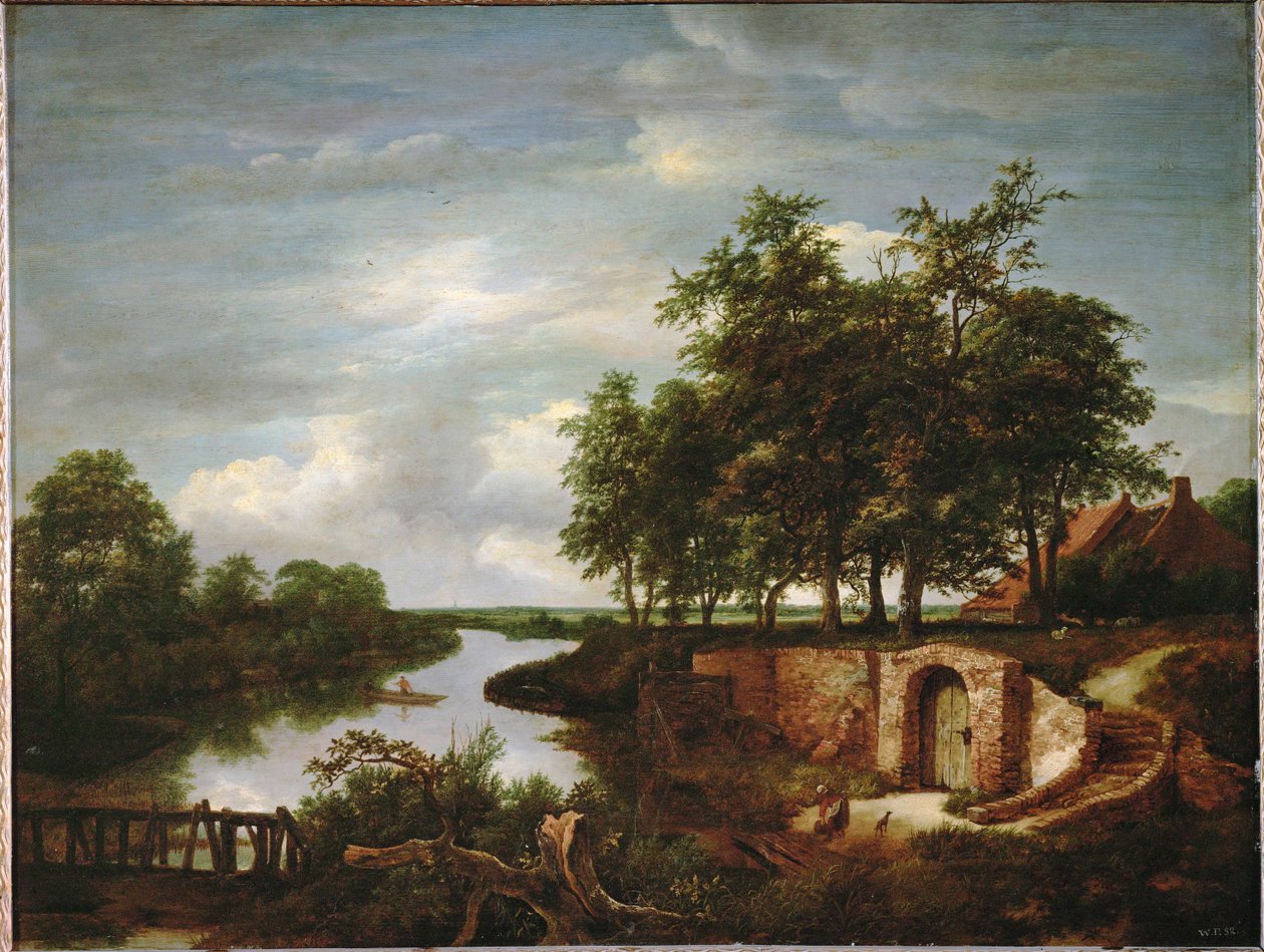 Flusslandschaft und Eingang zu einem Keller von Jacob Isaaksz. or Isaacksz. van Ruisdael