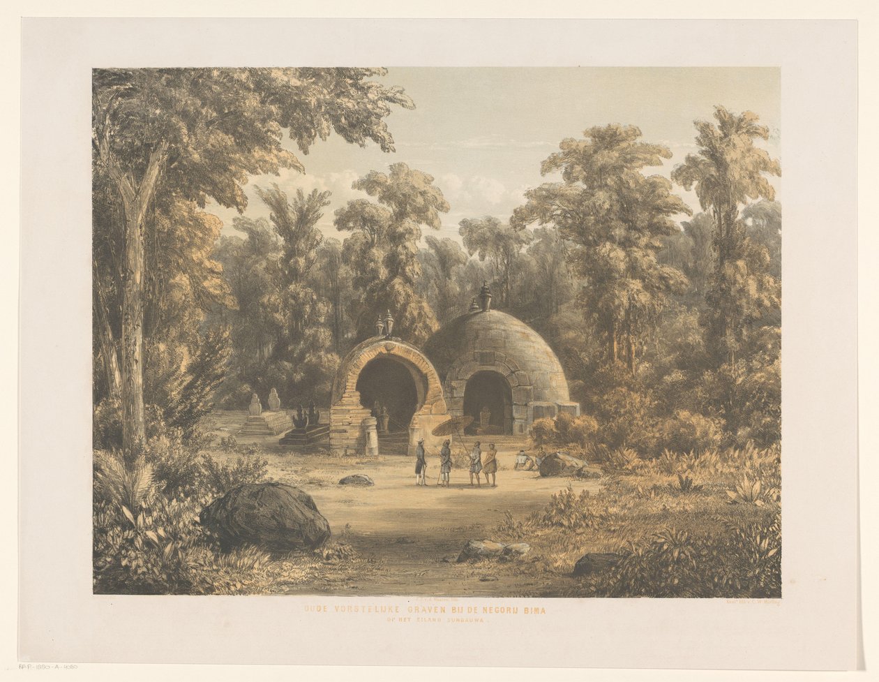 Figuren vor Gräbern in Bima (Alte fürstliche Gräber bei der Siedlung Bima auf der Insel Sumbawa) von Jacob Jan van der Maaten
