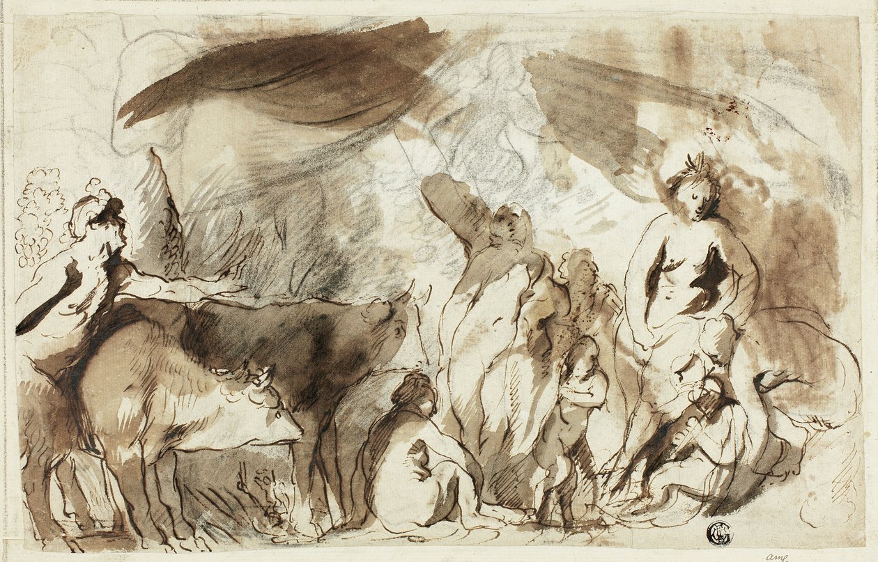 Studie für die Sine Baccho et Cerere Friget Venus (recto); Familie des Darius vor Alexander (verso) von Jacob Jordaens