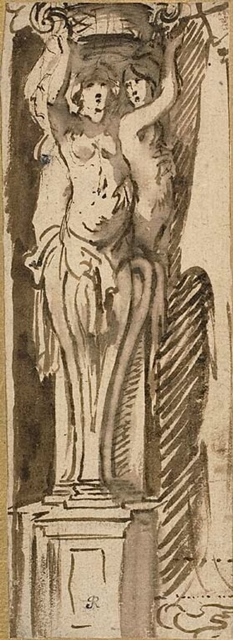 Drei Karyatiden, die einen Korb tragen von Jacob Jordaens