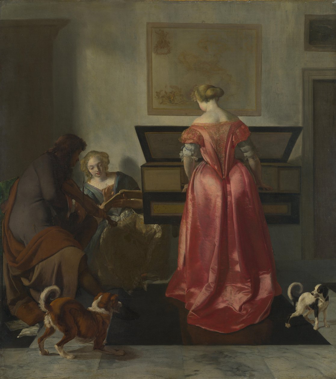 Zwei Frauen und ein Mann machen Musik, ca. 1675 von Jacob Lucasz. Ochtervelt