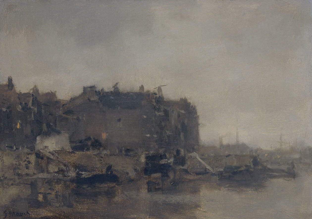 Häuser an der Prins Hendrikkade, Amsterdam, an einem nebligen Tag von Jacob Maris
