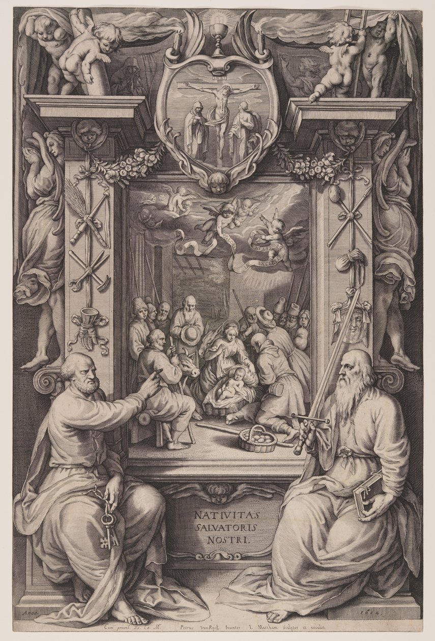 Die Anbetung der Hirten mit St. Peter und St. Paul von Jacob Matham
