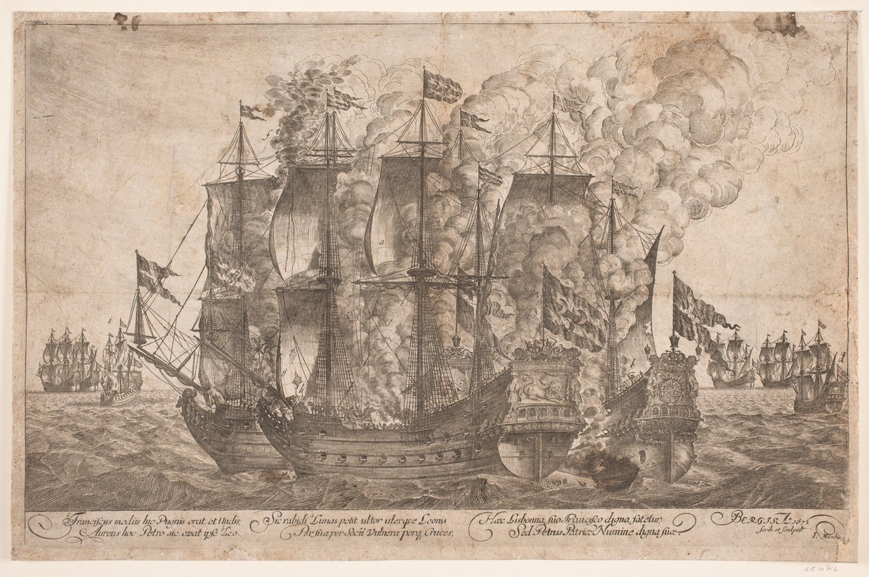 Seekampf zwischen dänischen Schiffen und einem türkischen Piratenschiff von Jacob Mortenssøn Maschius