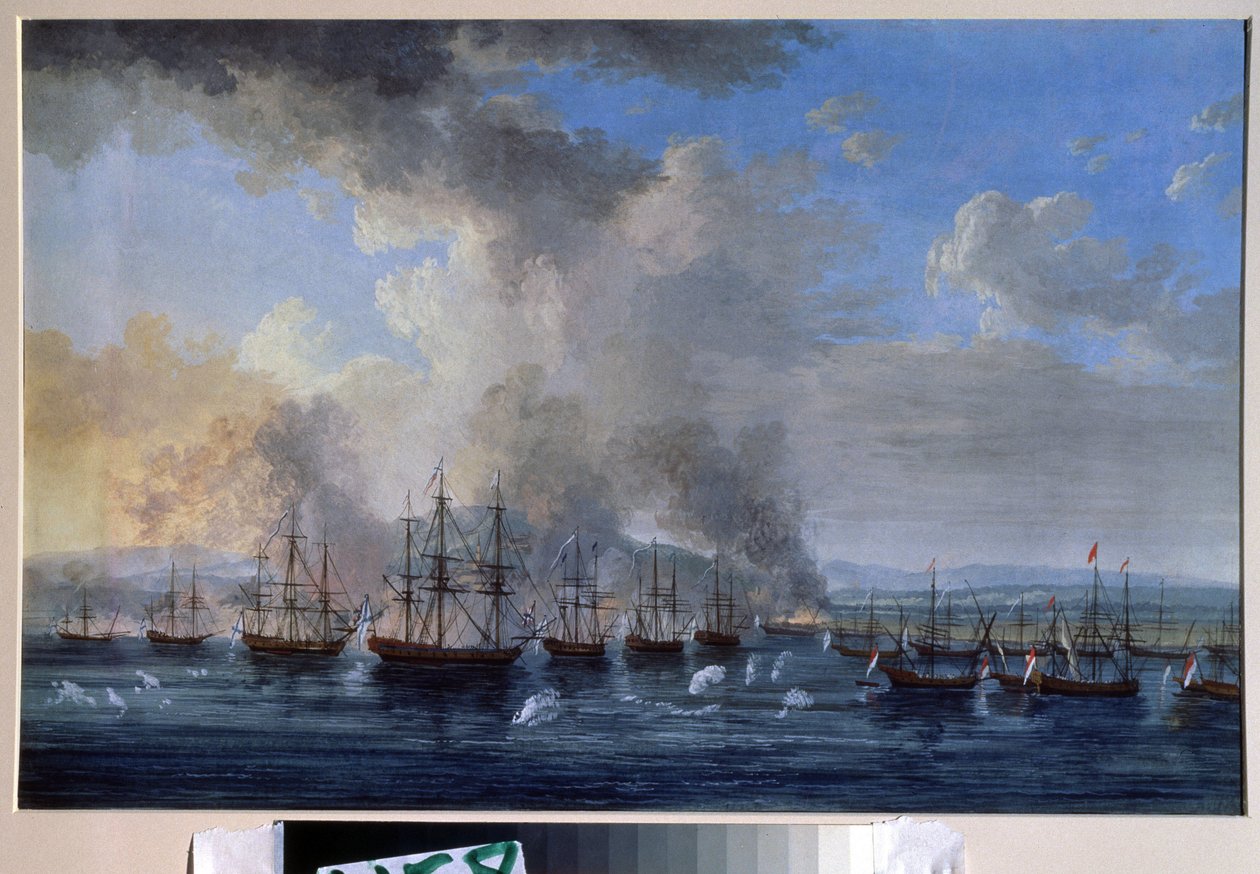 Russisch-Osmanischer Krieg: Die Seeschlacht von Damiette 1770 von Jacob Philippe Hackert