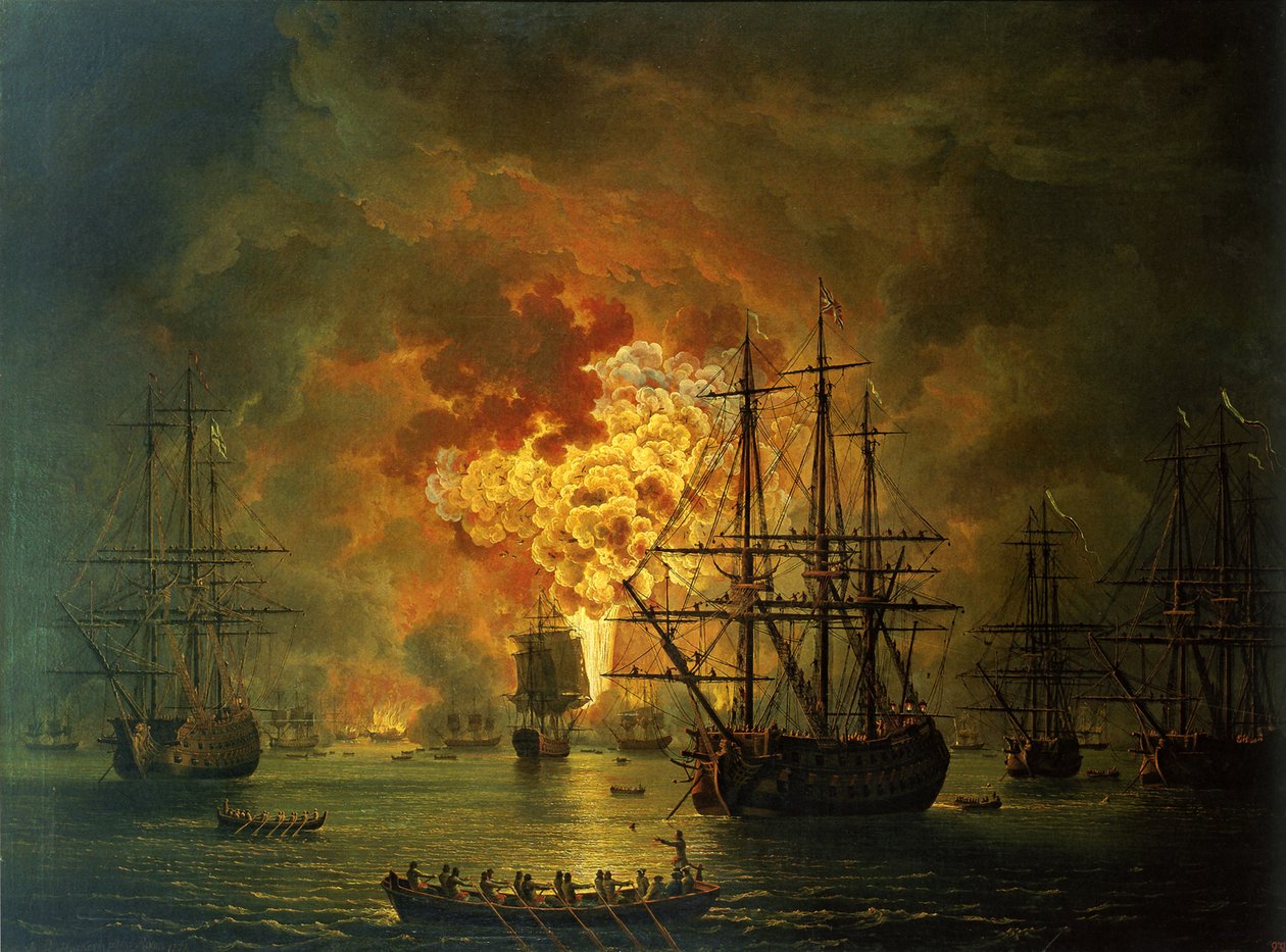 Die Zerstörung der türkischen Flotte in der Bucht von Chesma, 1772 von Jacob Philippe Hackert