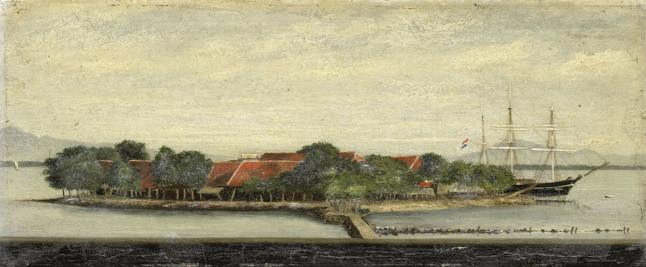 Ansicht der Insel Kuiper in der Bucht von Batavia von Jacob Pieter Mercier