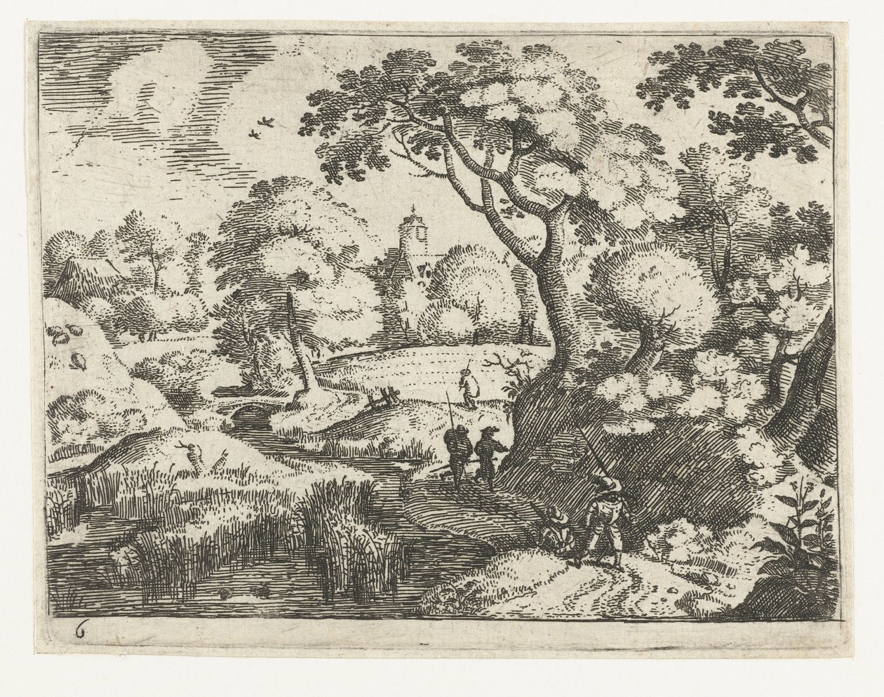 Landschaft mit Reisendem und Soldaten (Serie: Sechs Landschaften mit Reisenden) von Jacob Savery (I)