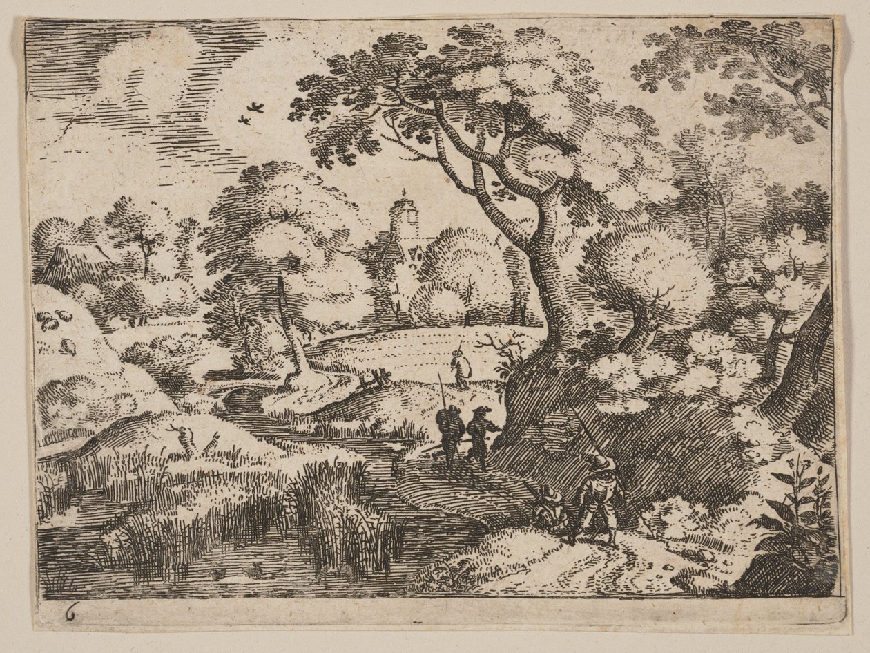 Pfad zwischen Sumpf und bewaldetem Ufer, aus Landschaften von Jacob Savery I
