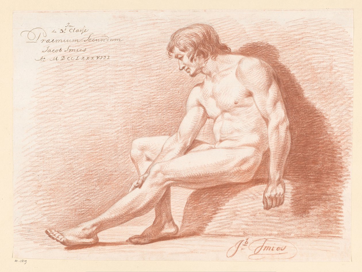 Sitzender männlicher Akt, von der Seite gesehen (2. Preis 1788) von Jacob Smies