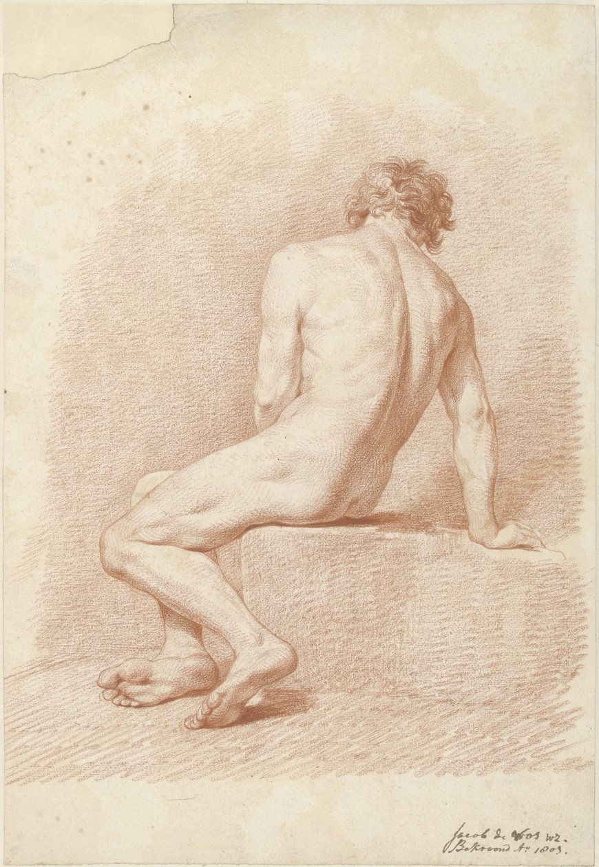 Sitzender männlicher Akt, von hinten gesehen von Jacob Willemz. de Vos