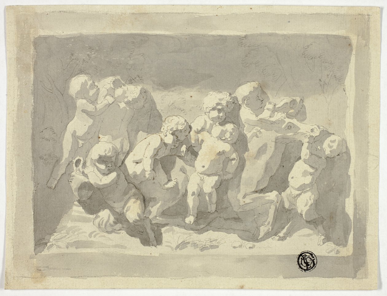 Babysatyrn und Putti spielen mit Esel von Jacob de Wit