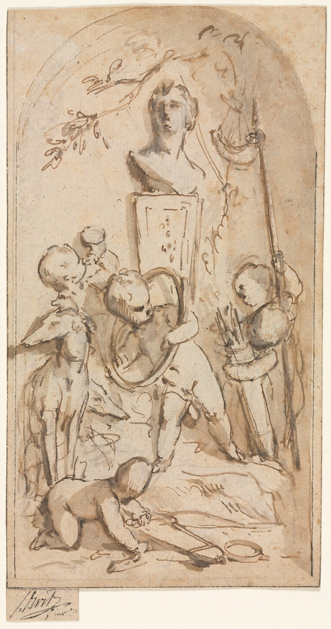 Büste der Diana mit Putti und Jagdattributen, erste Hälfte des 18. Jahrhunderts von Jacob de Wit