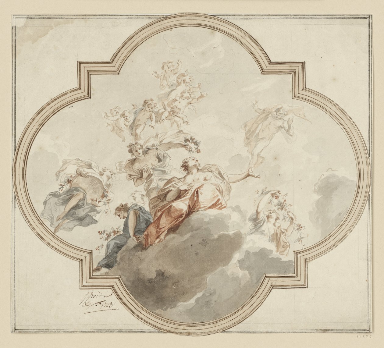 Deckenentwurf. Zephir und Flora von Jacob de Wit
