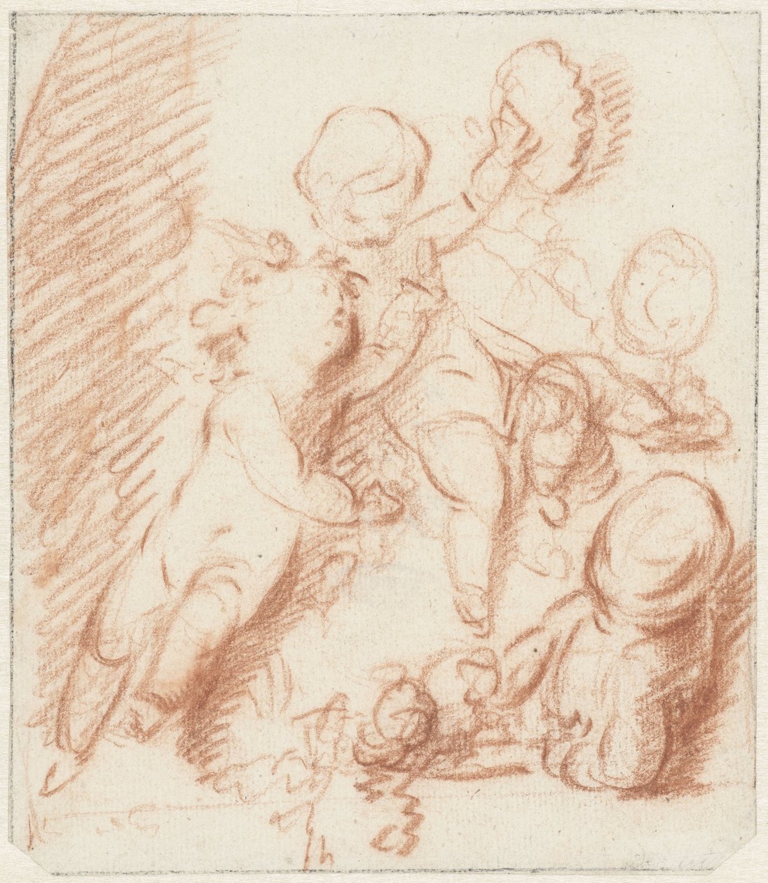 Entwurf für ein Tür- oder Kaminstück mit drei Putti von Jacob de Wit