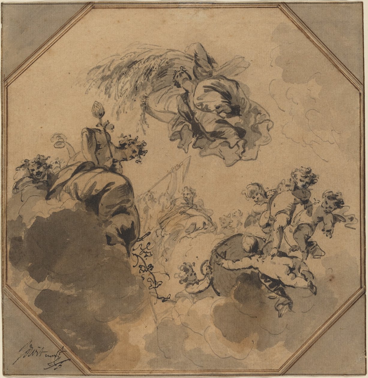 Studie für eine Decke: Allegorie der Ernte mit Dionysos und Ceres von Jacob de Wit