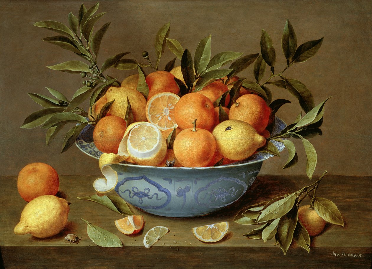 Stillleben mit Orangen und Zitronen in einer Wan-Li-Porzellanschale von Jacob van Hulsdonck