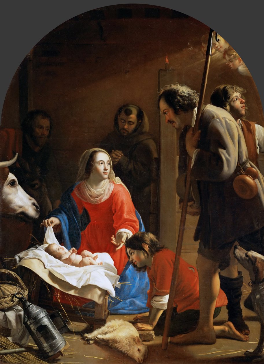 Die Anbetung der Hirten mit dem Heiligen Franz von Assisi von Jacob van Oost