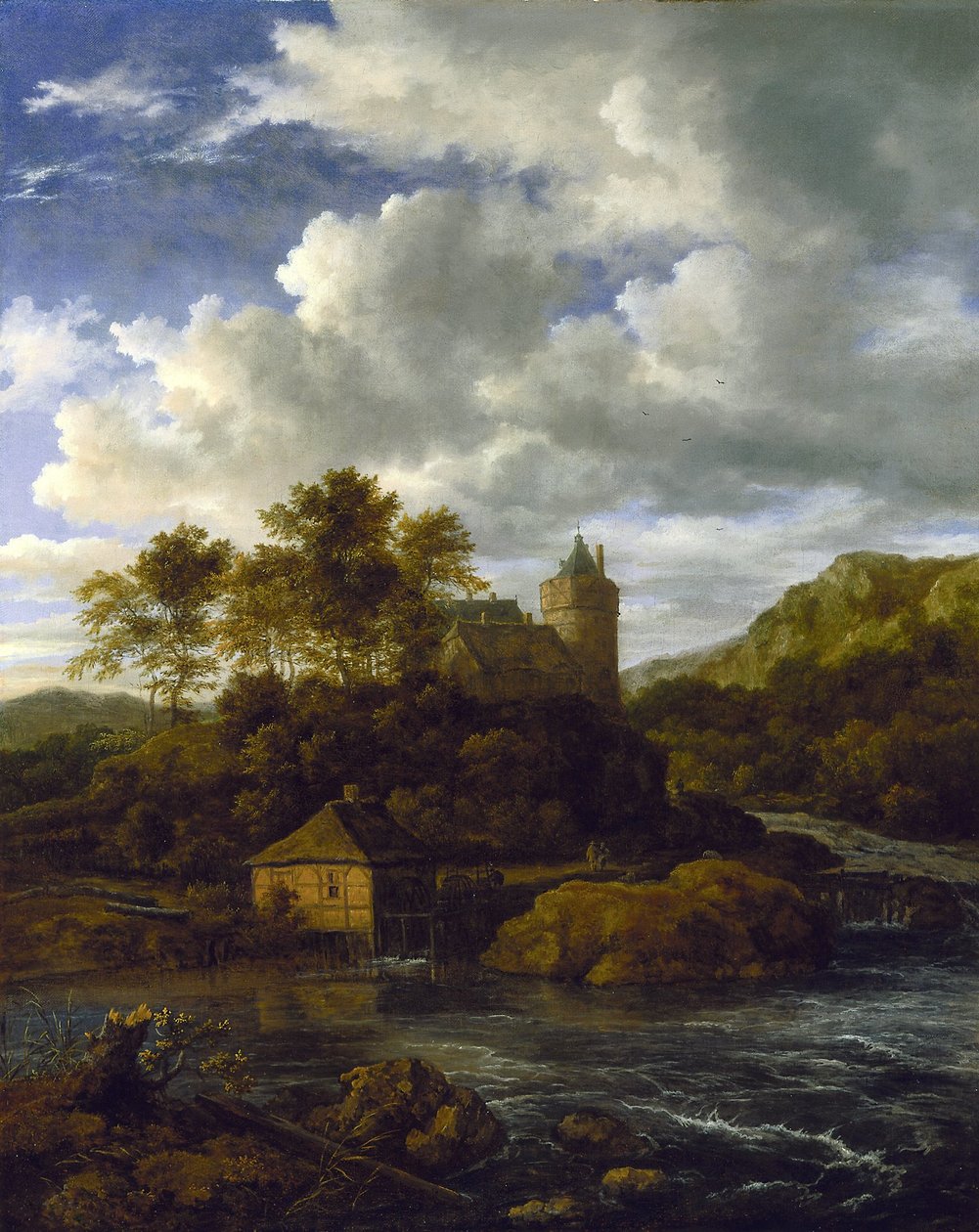 Schloss und Wassermühle an einem Fluss von Jacob van Ruisdael