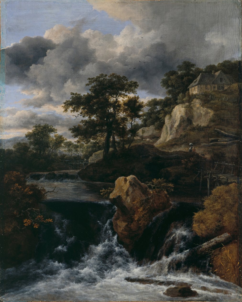 Hügelige Landschaft mit Wasserfall von Jacob van Ruisdael
