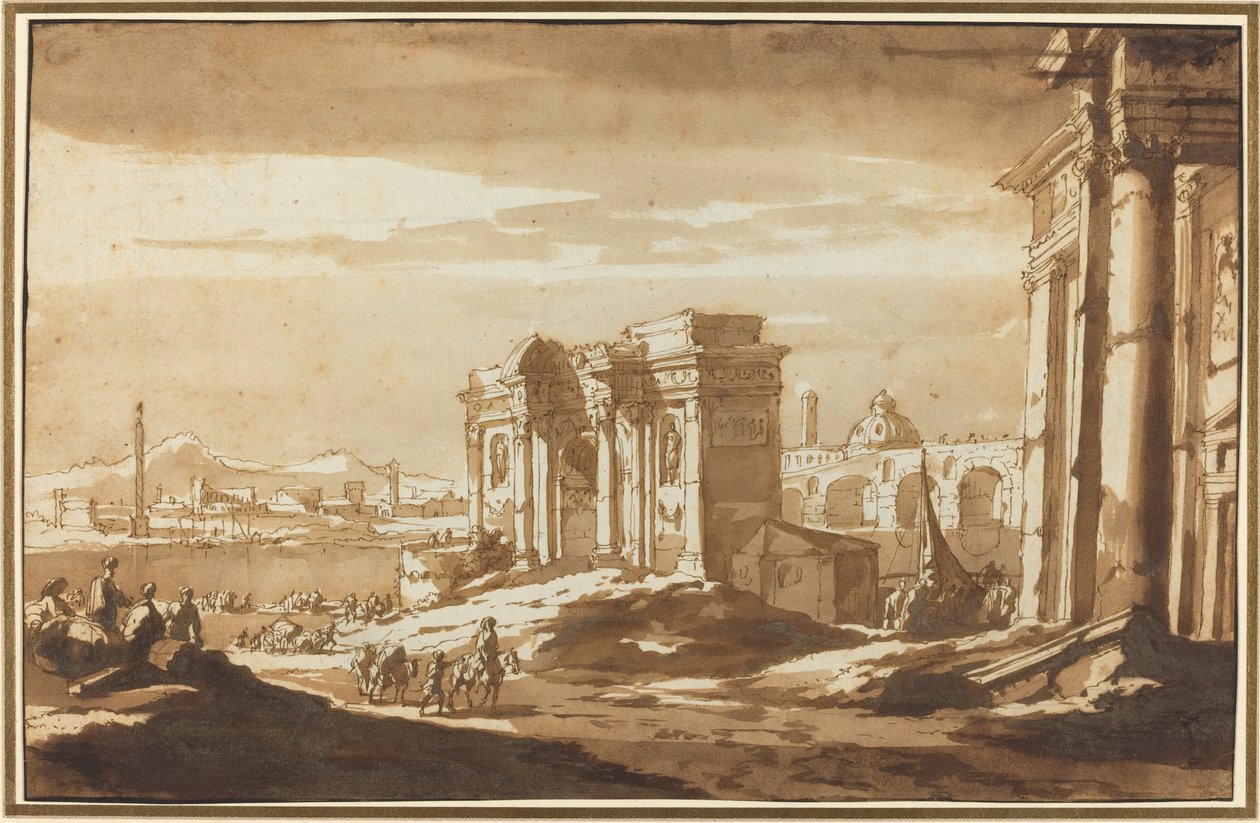 Eine Capriccio-Ansicht römischer Ruinen entlang des Tiber von Jacob van der Ulft