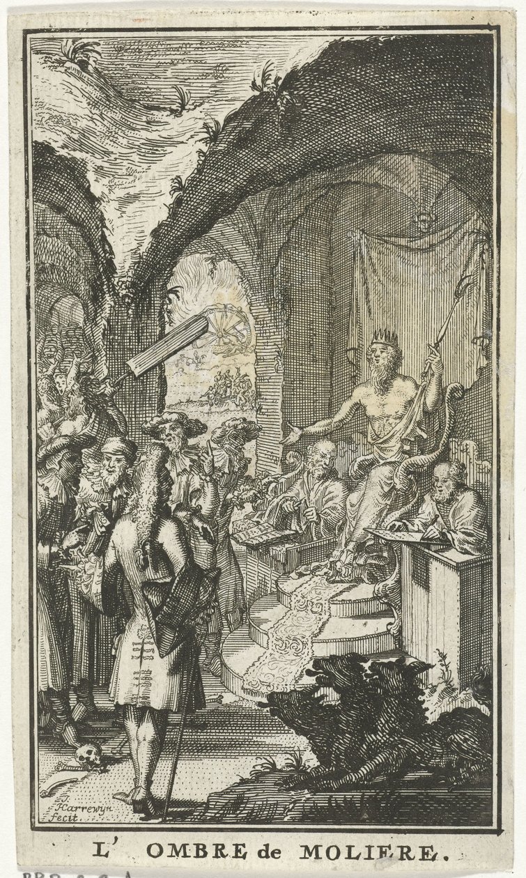 Molière vor den Richtern des Pluto von Jacobus Harrewijn