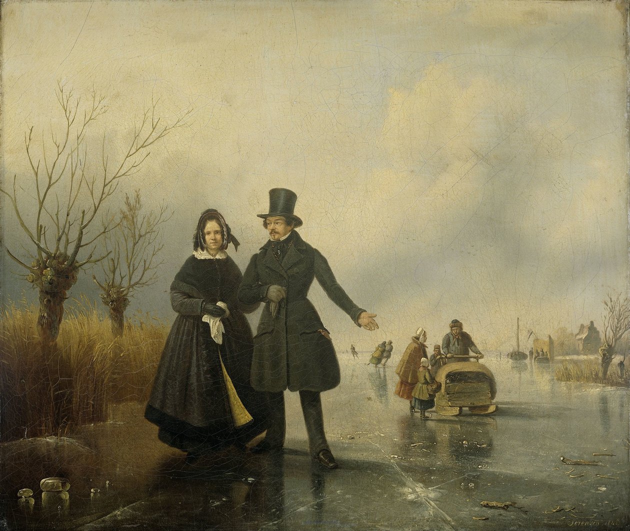 Porträt von Herrn und Frau Thijssen auf dem Eis von Jacobus Sörensen