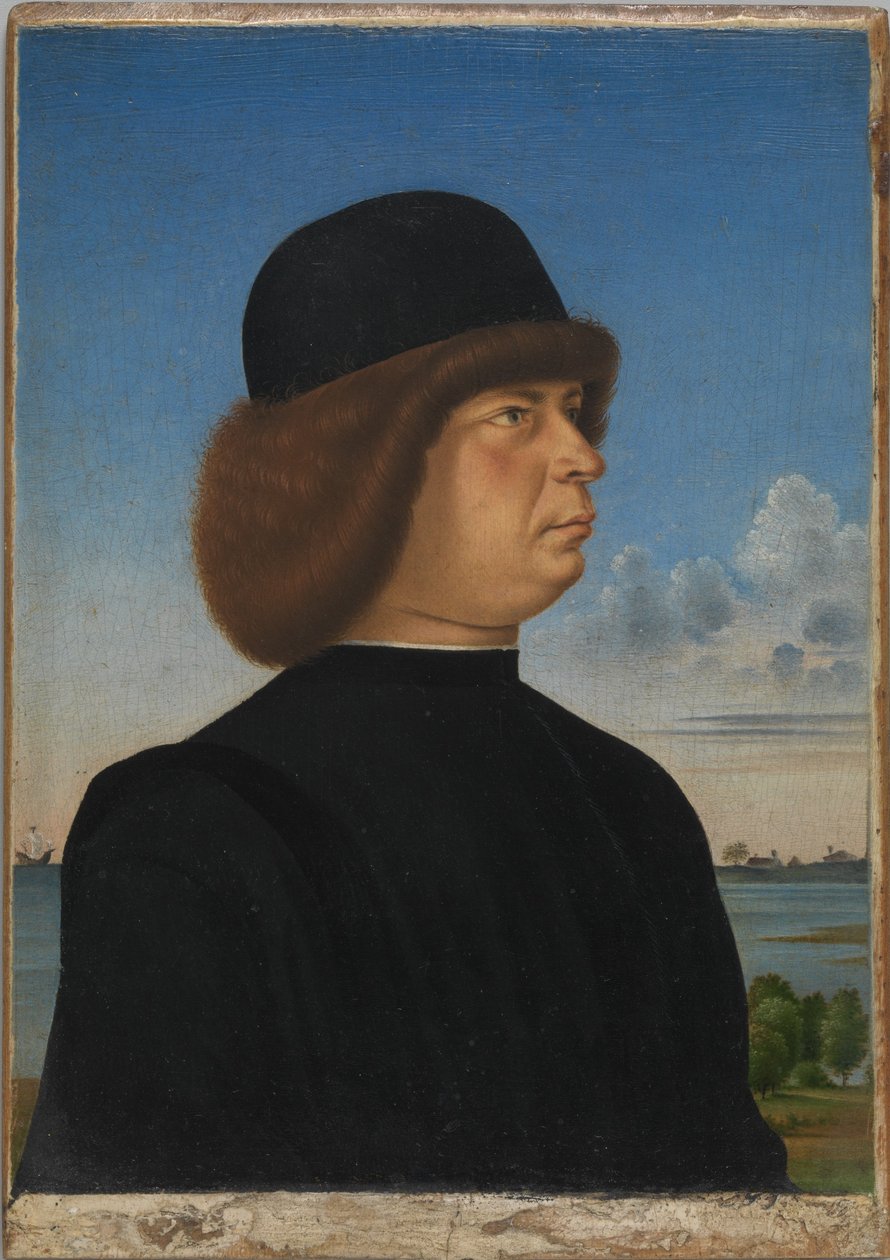 Porträt von Alvise Contarini(?); (verso) Ein angebundener Rehbock von Jacometto Veneziano